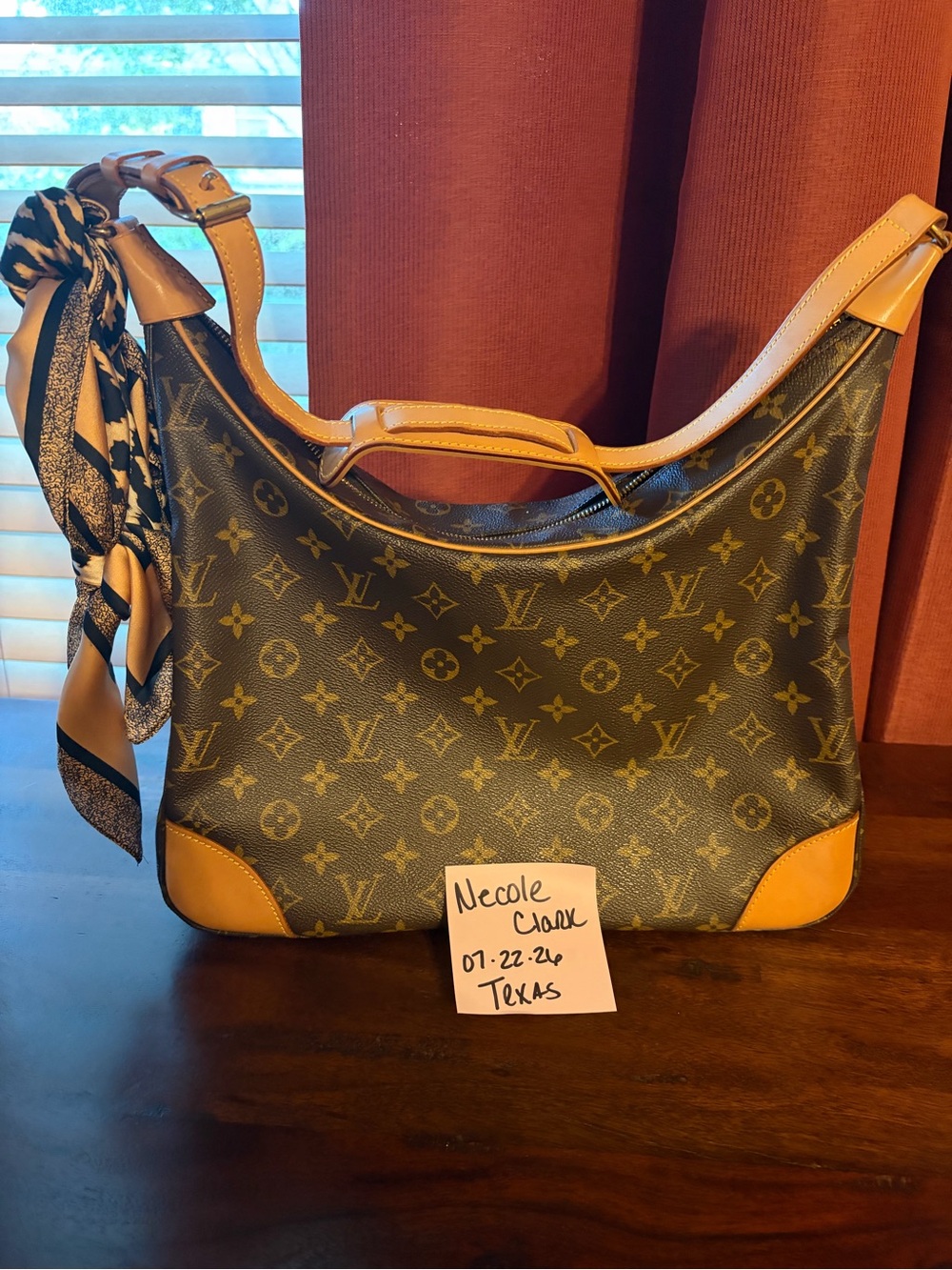Louis Vuitton Monogram Boulonge 35 Canvas Hobo with Tan Vachetta Trim